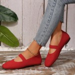 Women's Mary Jane Flats Shoes Square Toe Casual Ballet Flats Comfortable Knit Dress Shoes for Women Work Office