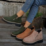 Ankle Boots for Women 2025 Low Heel Chunky Platform Heeled Short Booties, Non Slip Outsole, for Outdoor Walking Fall Shoes