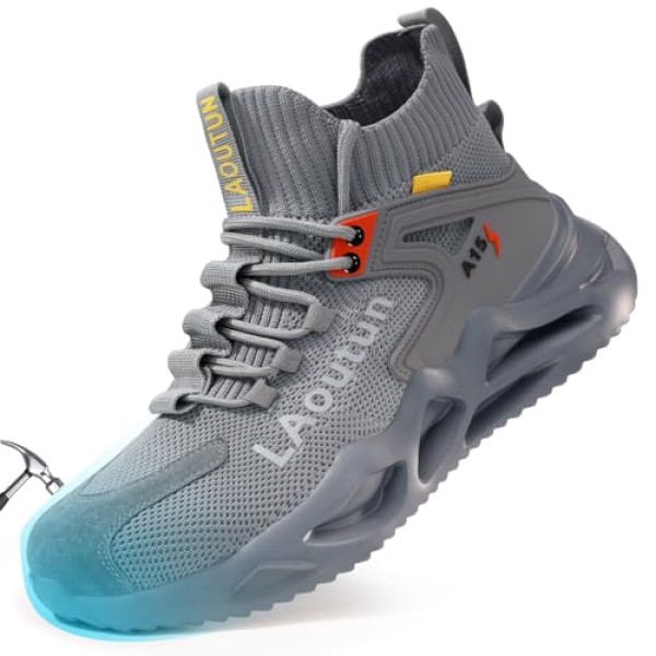 LAoutun Steel Toe Shoes for Men Work Shoes Safety Sneakers Comfortable Lightweight Puncture Proof Slip on Indestructible Construction Work Shoes