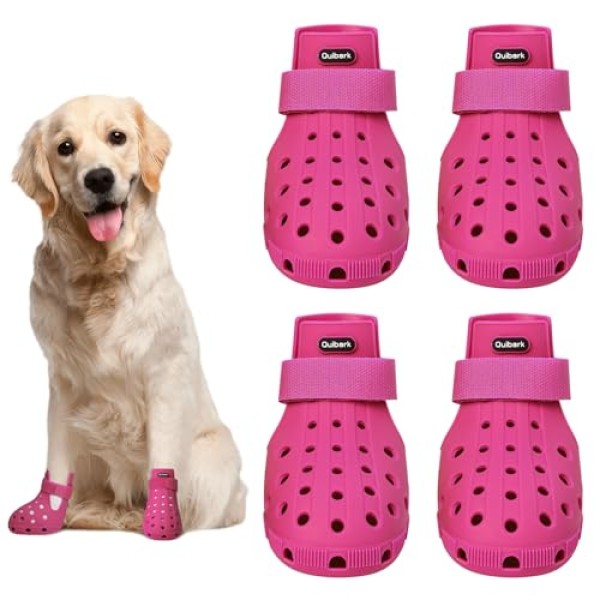 Dog Shoes for Hot Pavement Non-Slip Waterproof Dog Shoes for Medium Dogs Large Size Dogs Easy ON & Off Adjustable Easy-Clean for Beach Outdoor Rose Pink, Size M: (2.5’’x2-2.2’’)(L*W)