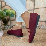 Knit Flats for Women Square Toe Ankle Strap Casual Ballet Flats Mary Jane Shoes Women Comfortable for Dressy Office