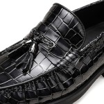 Men's Tassel Dress Shoes, Casual Crocodile Printed Tassel Loafer Handmade Slip-on Penny Loafer for Mens