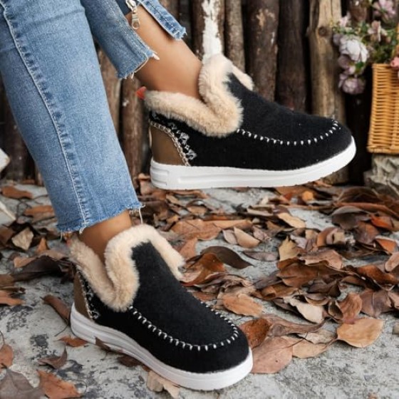 Women's Winter Snow Boots Slip on Ankle Booties with Faux Fur Lining, Warm Plush Short Boots Anti-Slip Outdoor Comfortable Casual Fluffy Shoes