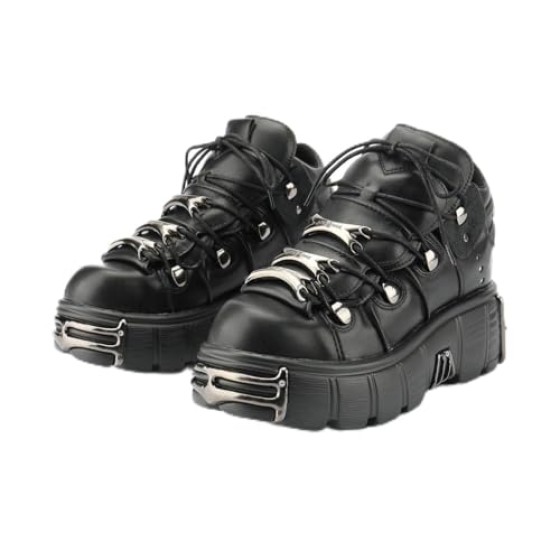 Punk Style Thick Sole Women and Men Shoes Gothic Metal Platform 6cm Vintage Sneakers Shoes Low-top