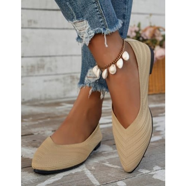 Women's Flats Shoes Pointed Toe Knit Ballet Flats Comfortable Casual Dressy Slip On Flat Work Office Shoes