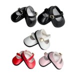 14.5" American Doll Shoes- Mary Jane Black,Red,White,Pink- Shiny Shoe (White)