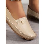Women's Orthopedic Leather Loafers, Beige Slip-On Flats, Casual Comfort Walking Shoes with Barefoot Feel, Anti-Slip Rubber Sole, PU Upper