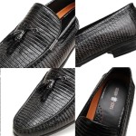 Mens Genuine Dress Shoes, Premium Crocodile Print Leather Slip-on Casual Shoes Penny Loafers for Mens, Black