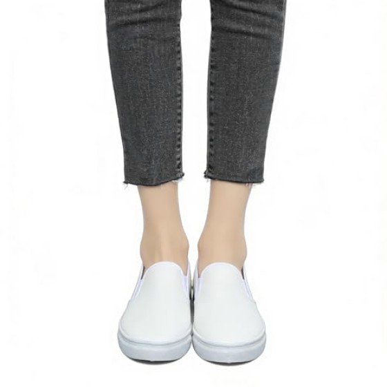 Women's Casual Flat Shoes - Flat Non-Slip Slip-On Sneakers, Comfortable Leather Upper Work Shoes for Nurses, Casual Daily Wear & Long Shifts, Lightweight Low-Cut Footwear