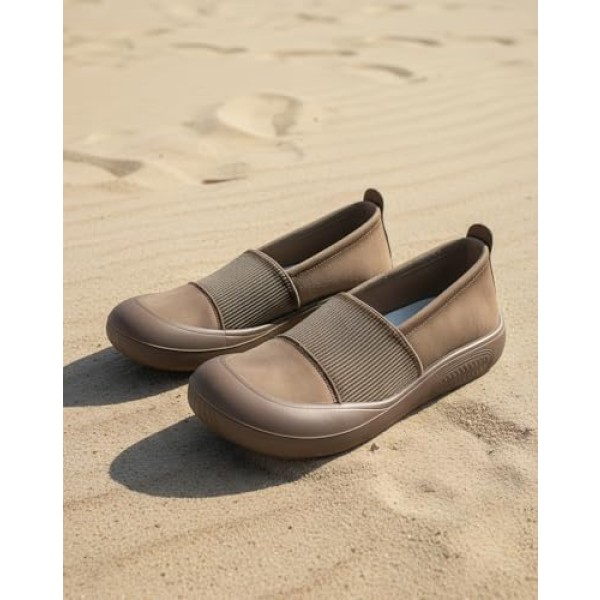 Women's Wide Toe Box Shoes,Barefoot Feel Flats, Slip-On Sneakers for Comfortable Walking and Running,Stylish & Durable Sport Shoes Brown