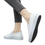 Women's Casual Flat Shoes - Flat Non-Slip Slip-On Sneakers, Comfortable Leather Upper Work Shoes for Nurses, Casual Daily Wear & Long Shifts, Lightweight Low-Cut Footwear