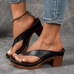 Chunky Heel Sandals for Women Summer Dressy 2025 Arch Support Comfortable Orthopedic Slip-On Open Toe Heeled Flip Flops Bridal Party Wedding Shoes Casual Wedge Thong Sandals (1-Black, 8.5)